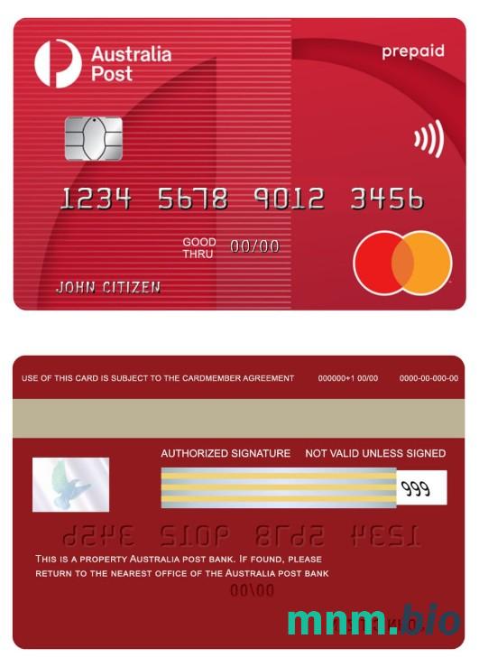Australia post bank prepaid przykład karty mastercard w formacie PSD